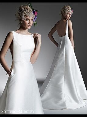 White Satin A-Line Wedding Dress with Low Back